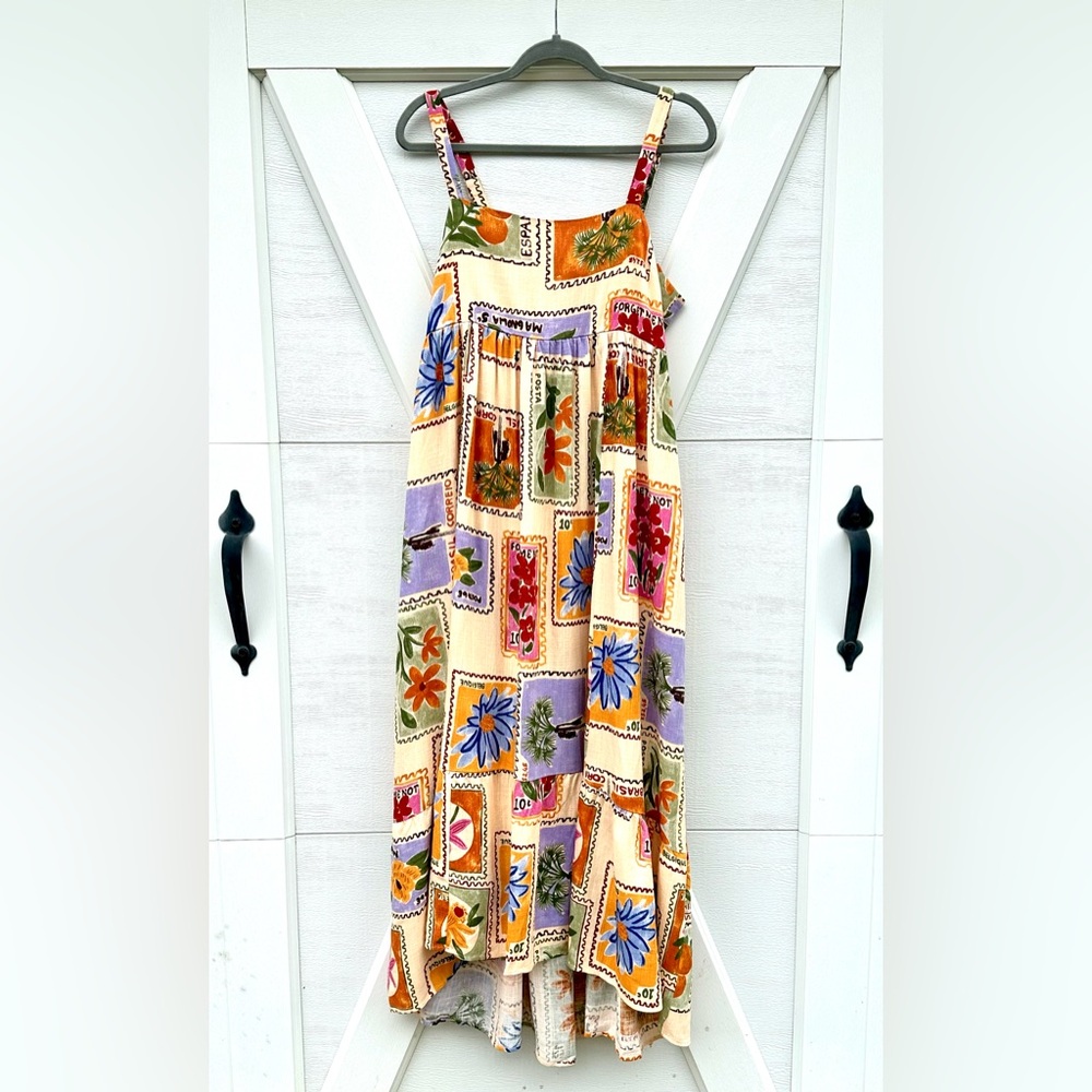 Paper Heart Anthropologie Floral Stamps Linen Blend Maxi Dress - Picture 2 of 3